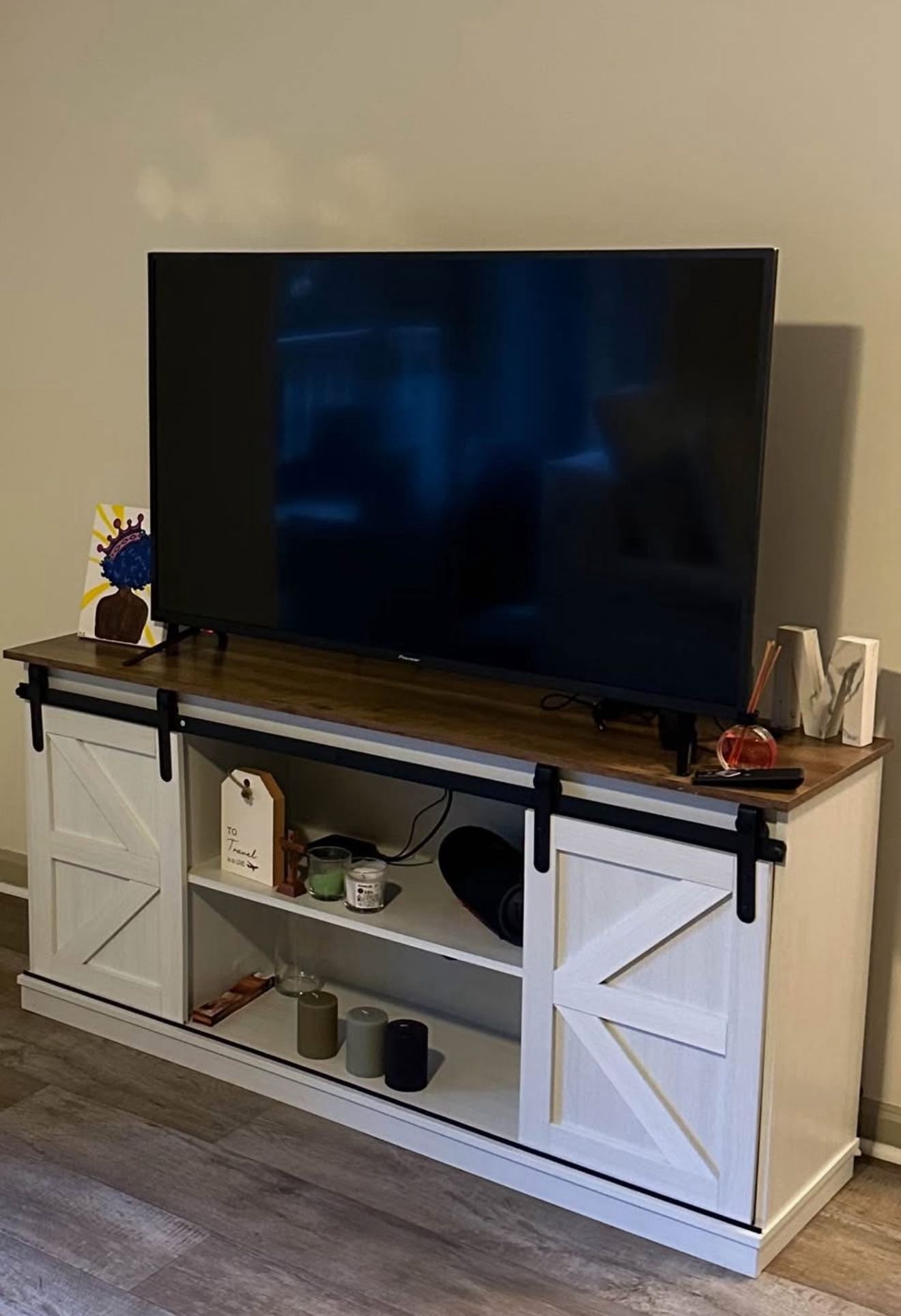 Farmhouse Style TV Stand with Sliding Barn Doors