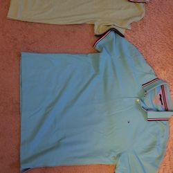 2 XXL Tommy Hilfiger Polo Style Short Sleeve Shirts Green/Blue