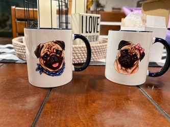 Pug coffee mugs set of 2