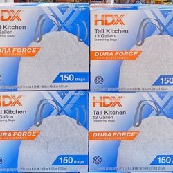 13 Gallon Flex White Drawstring Tall Kitchen Trash Bags BUNDLE (150-Count)