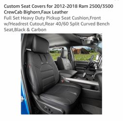 Custom Seat Covers for 2012-2018 Ram 2500/3500 CrewCab Bighorn,Faux Leather Full Set Heavy Duty Pickup Seat Cushion,Front w/Headrest Cutout,Rear 40/60