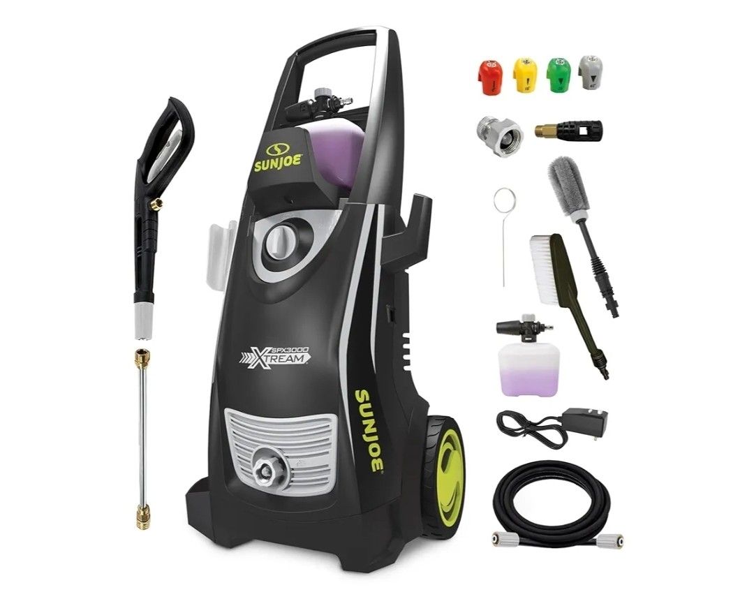 Sun Joe XTREAM Electric Pressure Washer, 2200 PSI, 1.1 GPM, 4 Nozzles, Foam Cannon, Wheel & Bristle Brushes, 20 ft Hose & 35 ft Power Cord, SPX3000-XT