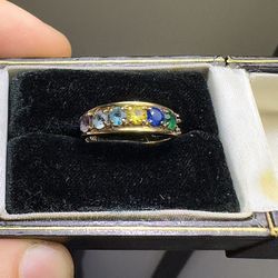 Gorgeous 😍😍 !! Assorted Natural Gem Stone Ring Set In Solid 10k Gold !!