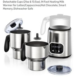 14-in-1 Electric Milk Frother and Steamer with Dual Detachable Cups (21oz & 13.5oz), IH Fast Heating Milk Warmer for Lattes/Cappuccinos/Hot Chocolate,