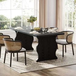 Modern Dining Table for 4-6, 63-Inch Rectangular Wood Kitchen Table, Large Dinner Table Wooden Dining Room Table, Black