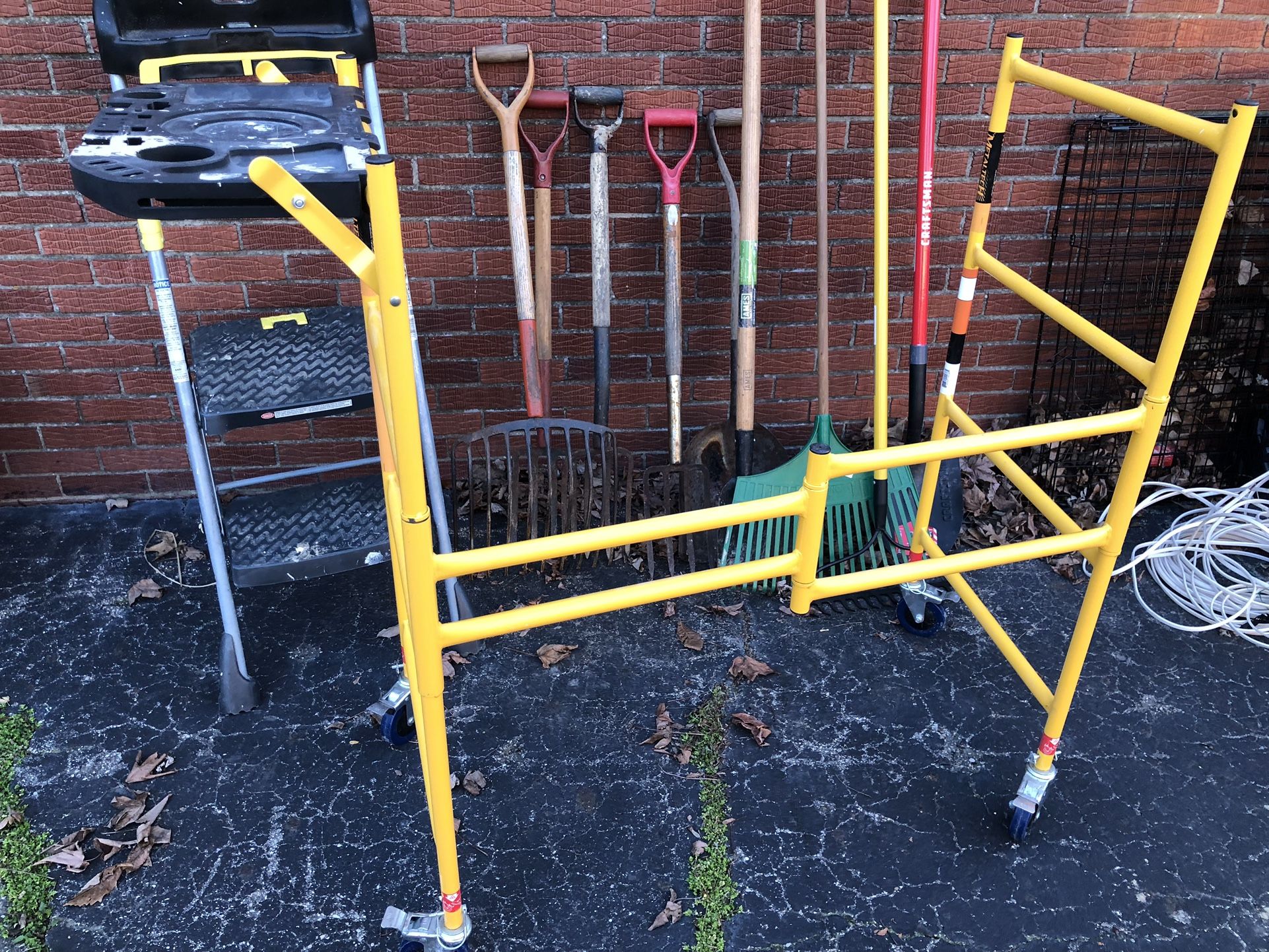 Scaffolding On Wheels Step Ladder And Yard Tools 