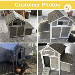   Chicken   Coop   with   Nesting Box,   with   Ramp   Outdoor   Poultry   Cage with   Pull   Out   Tray,Grey