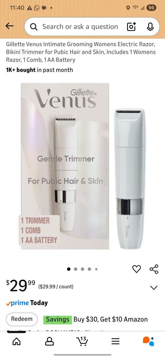Gillette Venus Intimate Grooming Womens Electric Razor