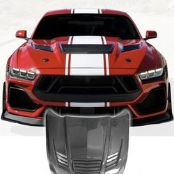 Hoods Vents Ford Mustang S650 GT3 style CARBON FIBER HOOD 2024 2025 2026 24 25 26