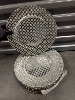 Set of 14 Textured Glass Charger Plates (13") – Vintage-Inspired Silver Lattice