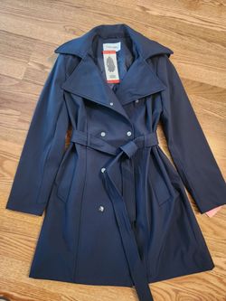 Calvin klein women's belted trench coat (size M ) navy blue