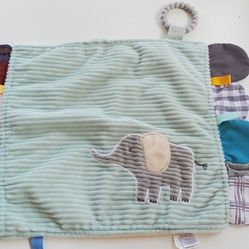 Modern Baby Blue Elephant Security Blanket Teether Crinkle Lovey Sensory Tags
