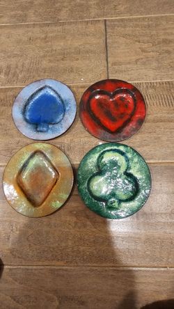 Vintage 1975 Signed Handmade Ceramic Playing Card Suit Dishes / Ashtrays – Set of 4