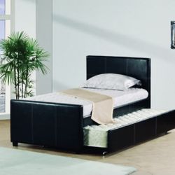 Twin Bed Frame Solid Wood Espresso Black Brown Trundle Storage Extra Bed Teen Or Adult Beautiful 