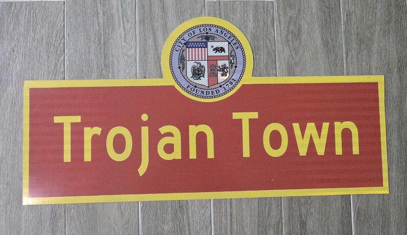 USC TROJANS Trojan Town Aluminum Reflective Street Sign 