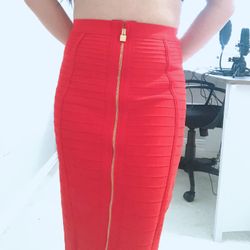 Women bandage bodycon zipper pencil midi party evening black red skirt