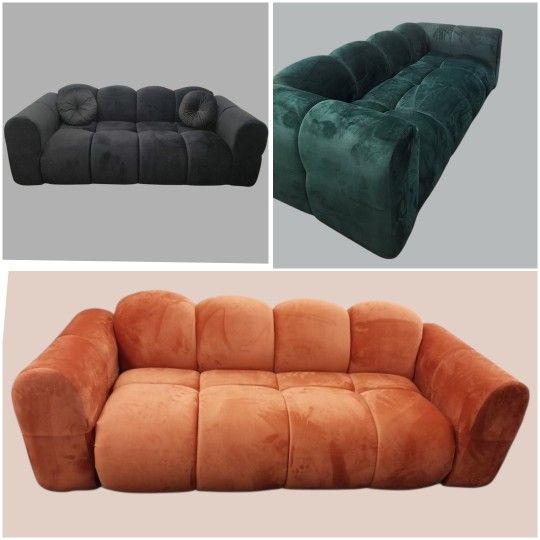 BRAND NEW 9ft COUCH SOFA Velvet ORANGE FABRIC MADE