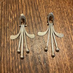 Modernist Chandelier Sterling Silver 925 Graduated Fan-Shaped Fringe Push Back Pierced Dangle Drop Earrings