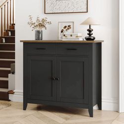 Entryway Cabinet, Kitchen Storage Cabinet，Farmhouse Buffet Sideboard with 2 Drawers & 2 Doors, Coffee Bar with Storage for Dining Room Living Room, Ba