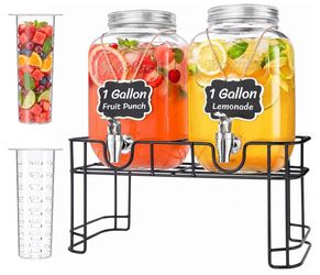 Lifewit 1 Gallon Glass Drink Dispenser with Stand & Fruit Infusers