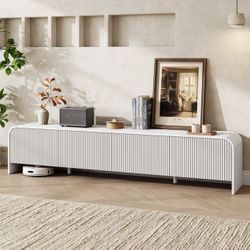 Brand New in Box! 71” White Fluted Modern TV Stand w/ Doors - Fits up to 75” TVs