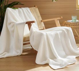 New Bedsure Lightweight 100% Cotton Waffle Blanket, Throw XL, Ivory