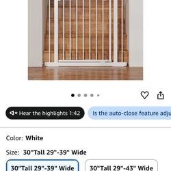 29"‑39" Pressure‑Mount Baby Gate, Auto‑Close Dogs Stairs & Doorways No Drilling Easy Install, 30" Tall All‑Metal Dual Lock System, for Toddlers & Pets