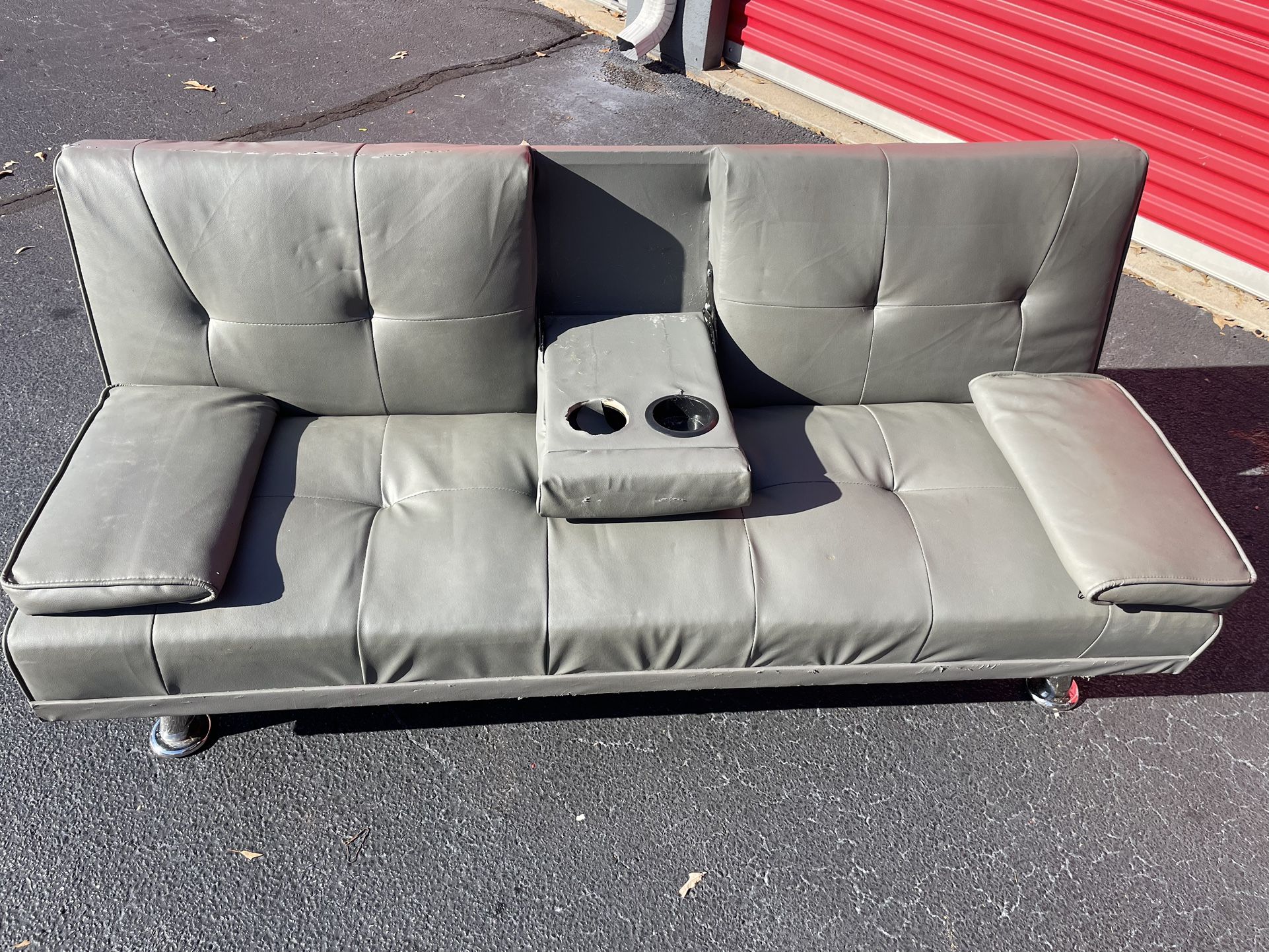 Grey Faux Leather Futon