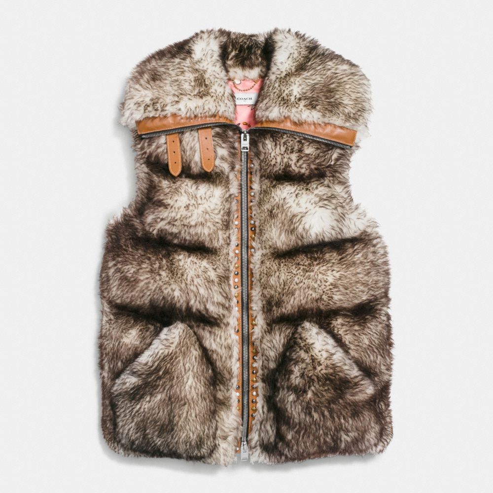 Long Shearling Puffer Vest Coach