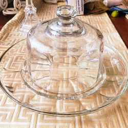 VINTAGE  GLASS PLATE WITH DOME