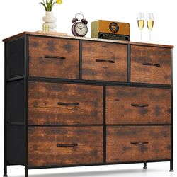 7-Drawer Dresser for Bedroom, Anti-Tip Wide Storage Organizer Fabric Chest of Drawers TV Stand for 45" TV with Wooden Top and Metal Frame for Closet, 