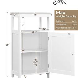 😀 Yaheetech Single Door Floor Cabinet, Bathroom Free Standing Storage Organizer with Adjustable Shelf, Narrow Side Cabinet for Living Room, White