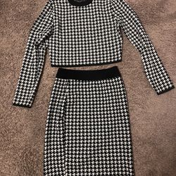 Houndstooth outfit (Long Sleeve Crop And Skirt)