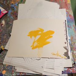 Abstract Yellow Brushstroke Art on Paper