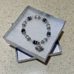 Crystal & Moonstone Bracelet .925 Sterling Silver Heart Charm