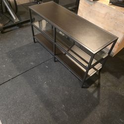 Black Metal & Wood & Glass Console Table – Modern, 3 Shelves