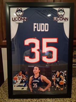 AZZI FUDD UCONN HUSKIES, STITCHED,BRANDED,FRAMED JERSEY.