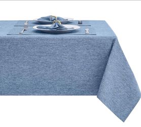 Rectangle Table Cloth Linen Farmhouse Stainproof Waterproof Washable Polyester Oblong Rectangular Fabric Table Cover for Kitchen Dining Dinner(Denim B