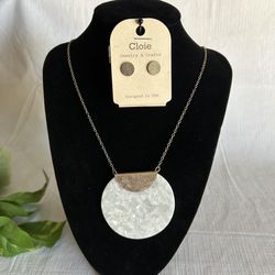 CLOIE • MOP Moon Pendant Necklace and Earring Set