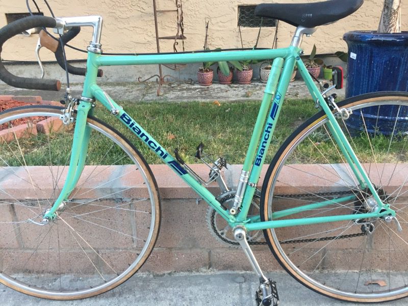 Vintage Bianchi 980. Campy shifters, derailleurs, Apex hubs on a mavic wheel set. All from the 70s and 80's.