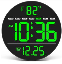 Electric large digital wall desk clock, led display, temp, auto dst