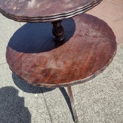 Vintage 1950s Dual Tiered End Table With Metal Accents And Gloss Finish