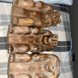Antique Hand Carved Wooden No Evil Monkey Set