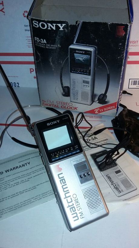 Vintage Sony Watchman Model FD-3A Portable 3" B & W TV with FM Radio