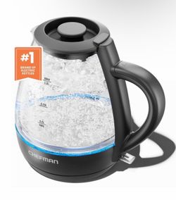 NEW Chefman 1L Rapid-Boil Kettle with Automatic Shutoff - Black: Glass Electric Water Boiler & Warmer, 1500W Tea Heater