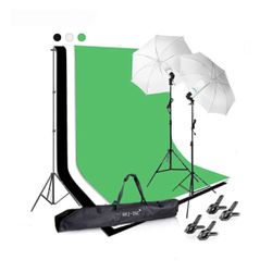 HYJ-INC Photography Photo Video Studio Background   Stand Support Kit with 3 Muslin Backdrop  Kits (White/Black/Chromakey Green  Screen Kit), 1050W 55