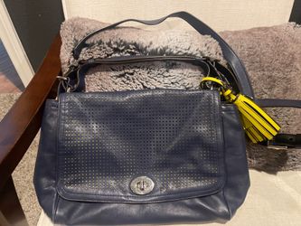 2010s Coach Legacy Collection Navy Blue perforated bag