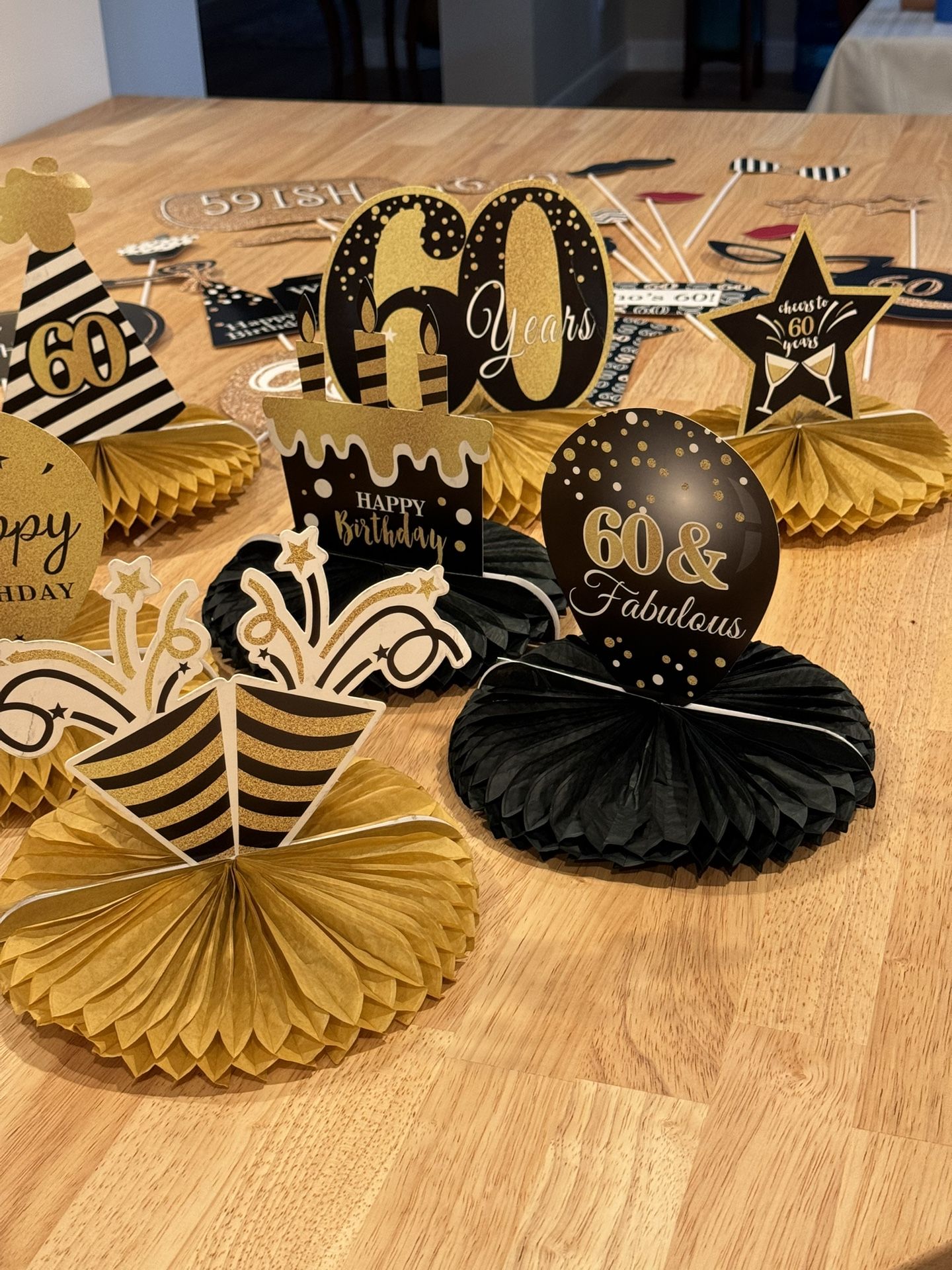 60th Birthday Party Props Black & Gold