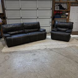 Dark Gray Jason Furniture Leather Couch Set – Loveseat + Chair