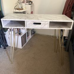 Modern Faux Marble Desk Vanity Console Hallway Entry Desk Table With Gold Legs